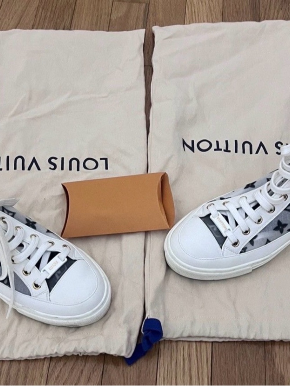 Louis Vuitton White and Gray Monogram Low-Top Sneakers